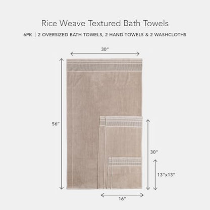 Texere 100% Organic Cotton Rice Weave Jacquard 700 GSM Luxury Bath Towel Sets - 2 Large Bath Towels, 2 Hand Towels, 2 Washcloths (Rice Weave, Oxford Tan, 6 Piece) - color: Oxford Tan (Rice Weave)