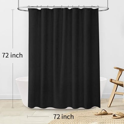 Linen Shower Curtain Black Boho Farmhouse 72" W x 72" L | Linen Fabric, Boho Farmhouse, Woven Texture, Natural Cloth, Elegant Drape, Washable, Shower Curtain for Bathroom Bathtub - color: Flax-black, size: 72"W x 72"L