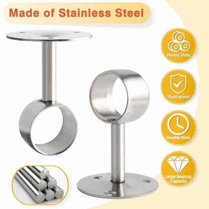 Alise Curtain Rod Holder Bracket 38mm Dia,Closet Rod Holders Wall Mount | Ceiling Mounted Curtain Rod Flange Brackets,Ceiling Curtain Rods Brackets for Bathroom Curtain,Stainless Steel Brushed,4 Pcs - color: Brushed Nickel, size: 38mm/1-1/2 Inch Dia.