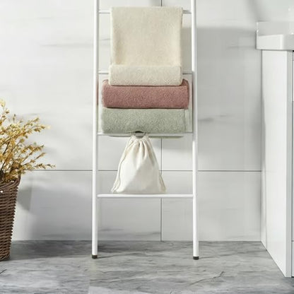 6-Tier Blanket Ladder 68 Inch Wall-Leaning Towel Rack for Living Room and Bedroom, Easy Assembly - White - color: White