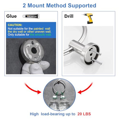 RUMOSE Brushed Nickel Bath Towel Ring Heavy Duty Round Hand Towel Holder Hanger for Bathroom & Kitchen, Stainless Steel Drill Free with Glue or Wall Mounted with Screws