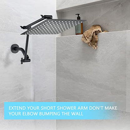 PDPBath Shower Extension Arm, 16" Upgrade Solid Brass Shower Head Shower Head Extender, Adjustable Height Extended with G1/2 Universal Connection for Rain & Handheld Shower Head Matte Black - color: Matte Black, style: 8 Inch + 8 Inch