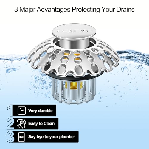 LEKEYE Tub Stopper | Shower Drain Hair Catcher | Bathroom Bathtub Plug | Pop Up Bathtub Drain Stopper for 1-1/2" to 1-3/4" Bath Drain Hole - Pearl Chrome - style: 2075