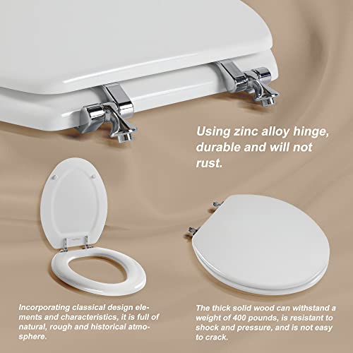 Angol Shiold Wood Toilet Seat, Zinc Alloy Hinges (Elongated, White) | Elongated Toilet Seat, Scratch Resistant Wood Surface, Easy to Install and Clean - color: White, size: Elongated