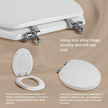 Angol Shiold Wood Toilet Seat, Zinc Alloy Hinges (Elongated, White) | Elongated Toilet Seat, Scratch Resistant Wood Surface, Easy to Install and Clean - color: White, size: Elongated