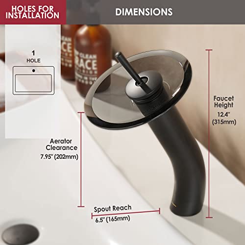 Waterfall Bathroom Faucet Glass Single Handle Solid Brass Basin Lavatory Vessel Sink Vanity Faucet, Tall, Black - color: Black