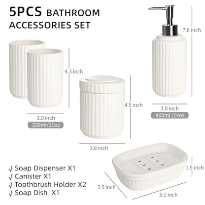 White Bathroom Accessory Set 5PCS, Ceramic Bathroom Accessories Set, Classic Design Bathroom Accessories Sets Complete, Home Apartment Modern Bathroom Decor Vanity Countertop, ANTIS'S HOME