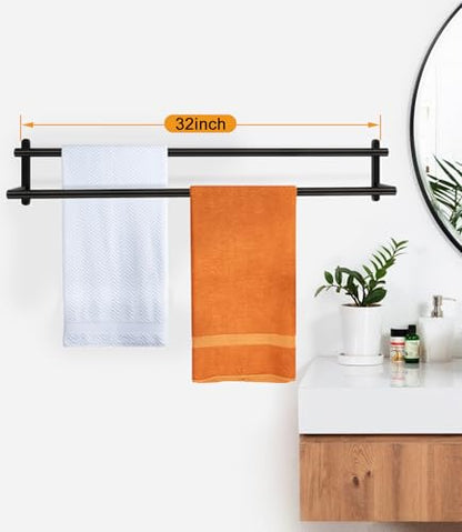 32Inch Double Towel Bar, JIAPAIDUO Towel Rack for Bathroom, Stainless Steel Double Bath Towel Bar, Wall Mounted Towel Holder, Matte Black - color: Black-32inch-b