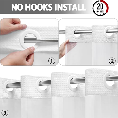 No Hook Shower Curtain with Liner Set Hotel Waffle Curtain White 60W X 75L | Washable Snap in Fabric Liner, Mesh Top Window, Waffle Hotel Style Shower Curtain Set - color: White, size: Stall 60"W x 75"L