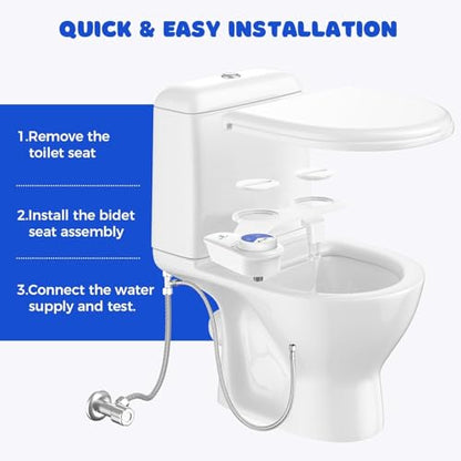 Bidet Attachment for Toilet Seat, Non-Electric Cold Water Bidet with Pressure Controls, Dual Nozzles for Frontal & Rear Wash, Retractable Self-Cleaning for Female & Old- White
