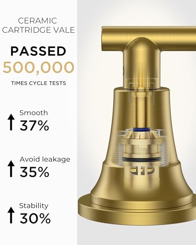 FORIOUS Gold Bathroom facuet 3 Hole, 8 Inch Wide Gold Vanity Faucet 3 Holes | 8 Inch Widespread Bathroom Faucet 3 hole Vanity and 4 Inch Bathroom Faucet Centerset 2 Hole for B2B Commercial, Spare Aerator - color: Brushed Gold, style: Modern