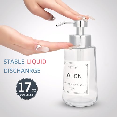 Glass Soap Dispenser 16oz Liquid Hand Soap Dispenser Chrome Pump | Large Capacity, Liquid Soap Pump(No foaming), with Rust Proof Pump Waterproof Labels, Hand Soap for Bathroom, Kitchen, 2 Sets - color: Chrome
