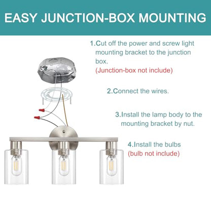 Bathroom Light Fixtures 3-Light Bathroom Vanity Light Brushed Nickel | Stainless steel body, Clear glass shade, E26 scoket, Anti-rust, Easy to install, Vanity lighting fixtures, Over mirror, 18 in - color: Brushed Nickel, size: 3 Light