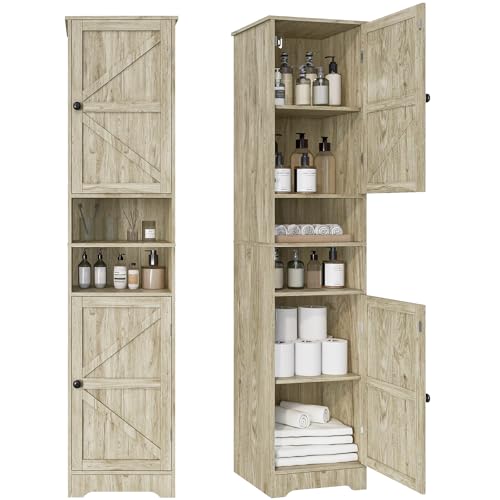 Viaozutis Tall Bathroom Storage Cabinet, Slim Freestanding Cabinet with Adjustable Shelves, Vertical Storage Organizer for Small Bathrooms, Toilet Paper & Daily Essentials Storage Gray - color: Grey
