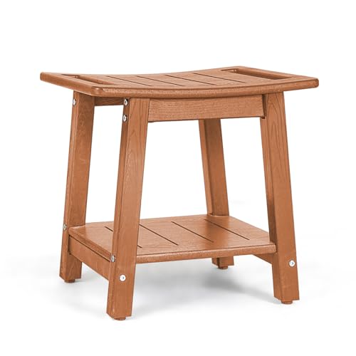 HDPE Shower Bench Seat, Heavy Duty Shower Stool for Inside Shower | Non-Slip, Maintenance-Free, Adjustable Feet, Side Handles, Indoor/Outdoor, Easy to Clean - color: Teak, size: 18"W x 14"D x 17.3"H