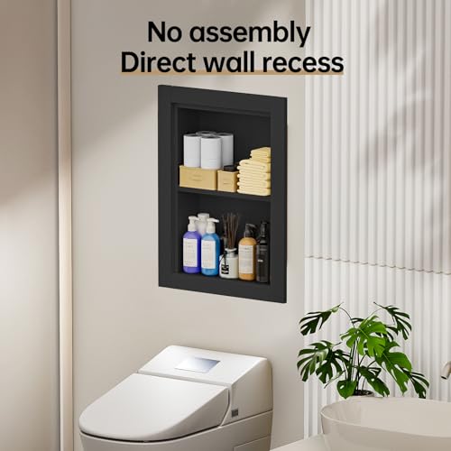 Recessed Medicine Cabinet, 14x18 Wood Recessed Wall Niche Medicine Cabinet Replacement, Water-Proof Wall Niche for Bathroom/Hallway, Black - color: Black, size: 14x18