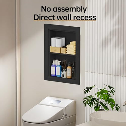 Recessed Medicine Cabinet, 14x18 Wood Recessed Wall Niche Medicine Cabinet Replacement, Water-Proof Wall Niche for Bathroom/Hallway, Black - color: Black, size: 14x18