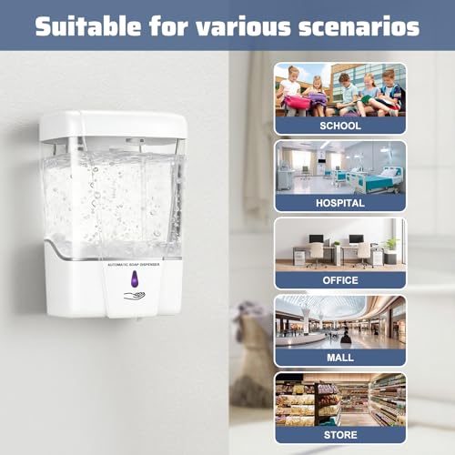4 Pack Automatic Soap Dispenser Wall Mount,Touchless Liquid Soap Dispenser,Battery Operated,600 ml / 20 oz Commercial Hand Detergent Dispenser for Office Home Kitchen School Bathroom Hotel (White) - color: White