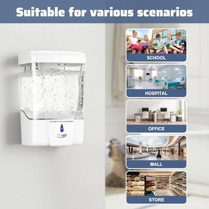 4 Pack Automatic Soap Dispenser Wall Mount,Touchless Liquid Soap Dispenser,Battery Operated,600 ml / 20 oz Commercial Hand Detergent Dispenser for Office Home Kitchen School Bathroom Hotel (White) - color: White