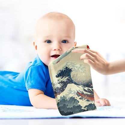 YETTASBIN Sea Waves Muslin Baby Hand Washcloths, Soft Cotton Bath Face Towel, 4 Layers Extra Absorbent Feeding Burp Cloth for Newborn Infant, 5 Pack - size: 12 Inch x 5 Pack