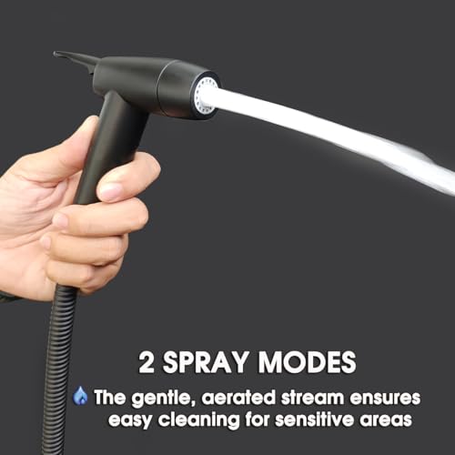 Handheld Bidet Sprayer for Toilet, Lockable Push Button, 2 Spray Modes, High Pressure ABS Bidet Sprayer Set with Hose & T-Valve, Easy Install – Black - color: Black Color