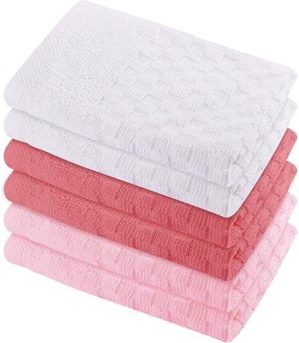 GREEN LIFESTYLE 12x12 inches Checker Washcloths 6 Pack, Soft, Durable, Highly Absorbent and Luxurious (Pink) - color: Pink