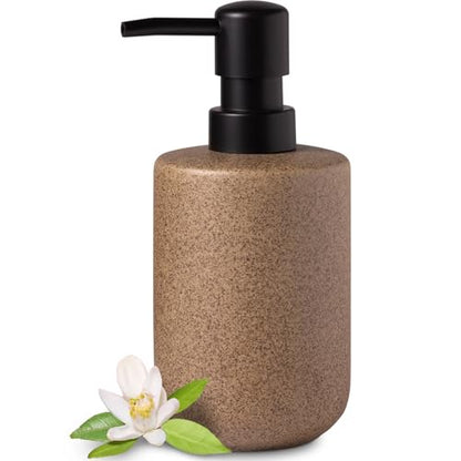 EMPO Ceramic Hand Soap Dispenser with Matte Black Pump, Stone-Textured Wabi-Sabi Liquid Dispenser for Bathroom Vanity and Kitchen Sink (350ml/11.83oz) - size: 350 ml