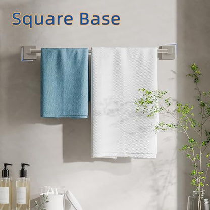 RUACQ Towel Bar 24" Towel Racks for Bathroom Wall Mounted, Brushed Nickel | One-Piece Bath Towel Holder, Total Length 26 Inch Single Towel Rod, 304 Stainless Steel Rustproof, Square Base, Heavy Duty - color: Brushed Nickel, size: 24 inch(Center to Center)