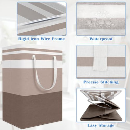 BlissTotes 3-Pack Laundry Basket, Collapsible Laundry Hamper, Khaki, 100L | Laundry Clothes Hamper, Hampers for Bedroom, Freestanding Hamper with Handles, Clothes Laundry Basket - color: Khaki, size: 100L
