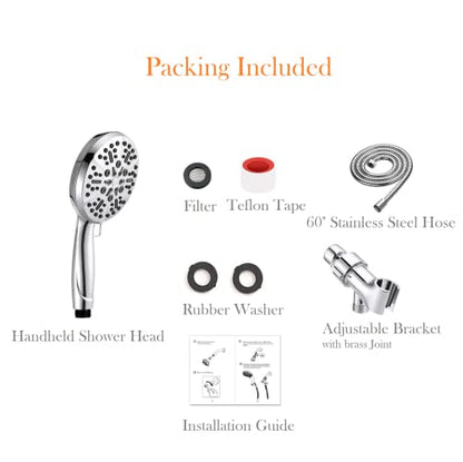 Shower Head with Handheld High Pressure-Full Body Coverage Powerful Rain Showerhead Extra 60" Long Hose and Adjustable Brass Joint Holder- The Perfect Detachable Heads for Bathroom Upgrade - color: Polished Chrome, style: 5 Modes