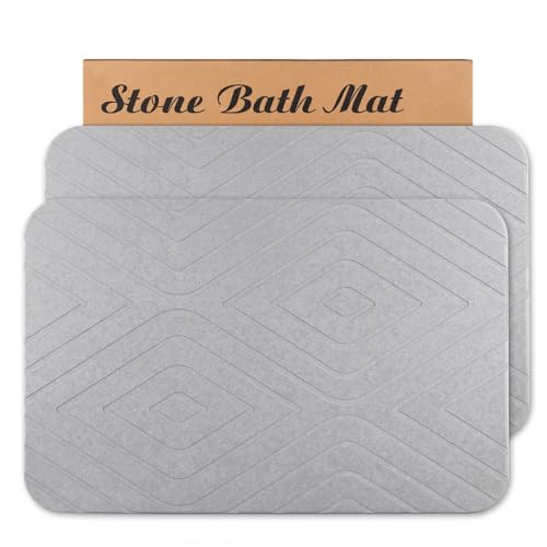 Stone Bath Mat, 2 Pack Diatomaceous Earth Shower Mat, Non-Slip Super Absorbent Quick Drying Bathroom Floor Mat, 24x15, Light Grey - color: Light Grey