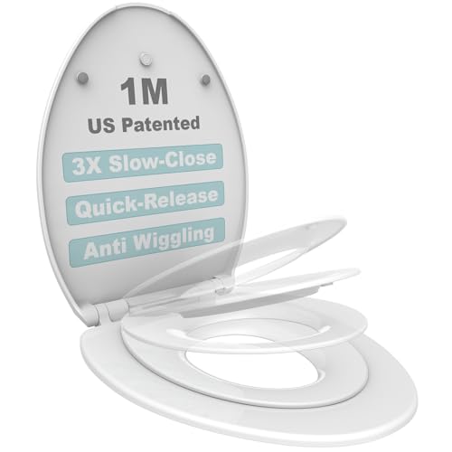 1M Family Toilet Seat, Patented Slow Close & Quick Releasing Technology, Anti-Wiggling, Easy to Install and Clean, Standard Elongated with Toddler Seat Built In (1 Piece) - style: Elongated with Toddler Seat Built In