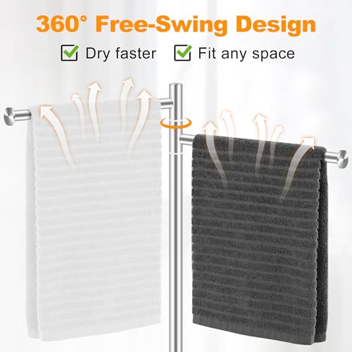 Hand Towel Holder, Stainless Steel Hand Towel Stand with Marble Base, Swivel Hand Towel Rack Standing Towel Bar for Kitchen Countertop, 2 Arms, Brushed Nickel