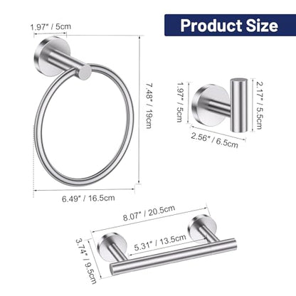 Brushed Nickel Bathroom Hardware Set, 4-Piece Towel Holder Set Include Double Bases Toilet Paper Holder,Towel Ring and 2 Towel Hooks Stainless Steel Wall Mounted Bathroom Hardware Accessories Set - color: Brushed Nickel, size: Set B