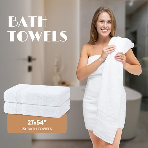 White Bath Towel Set of 6 - 100% Cotton Highly Absorbent Towels for Bathroom, 2 Luxury Bath Towels 650GSM, 2 Hand Towels, 2 Washcloths - color: White