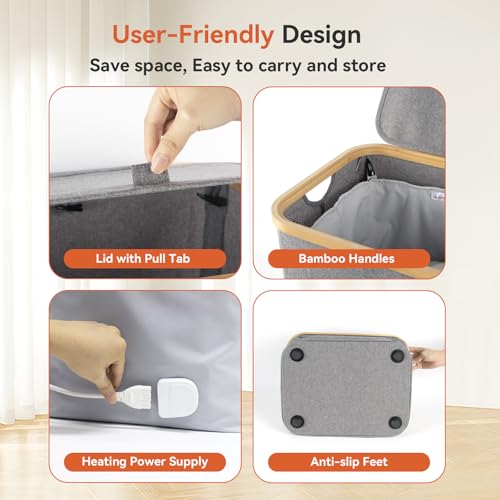 Towel Warmer & Laundry Basket 2-in-1, Foldable Towel Warmer for Bathroom with Removable Heating Bag, 20/40/60Mins Fast Heating, Auto Shut-Off, Fits 3 Large Towels Blankets, Ideal Xmas Gift - color: Grey