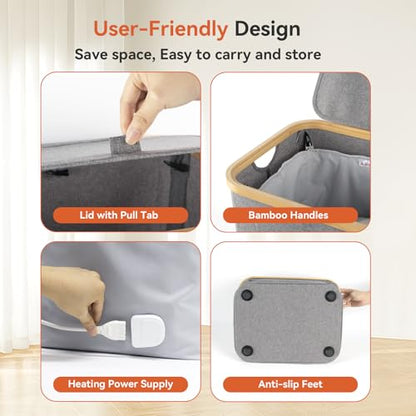 Towel Warmer & Laundry Basket 2-in-1, Foldable Towel Warmer for Bathroom with Removable Heating Bag, 20/40/60Mins Fast Heating, Auto Shut-Off, Fits 3 Large Towels Blankets, Ideal Xmas Gift - color: Grey