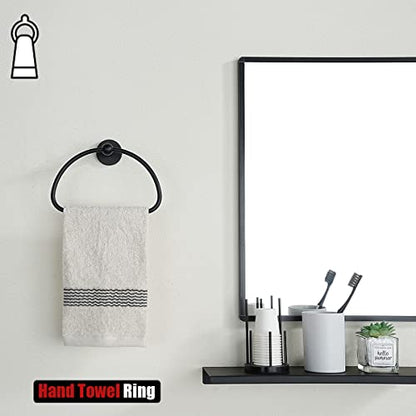 JQK Towel Ring Matte Black, Stainless Steel Half Ring Towel Holder for Bathroom, 7 Inch Brushed Finished Wall Mount, TR160-PB - color: Black
