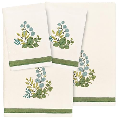 Verdant 4-Piece Luxury Towel Set, Applique Embroidered Bouquet, Plush Turkish Cotton, Durable & Quick Dry, Vibrant Bathroom Ensemble, 2 Bath 2 Hand Towels, Beige - color: Beige, size: 2 Pcs Bath 2 Pcs Hand Towel