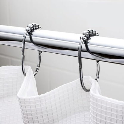 Shower Curtain Hooks Roller Shower Hooks for Curtain Chrome 12PCS | Rust Proof Stainless Steel, Shower Curtain Hangers Rings for Bathroom Shower Rods Curtains Liners, Easy Glide - color: Oval Shape - Polished Chrome
