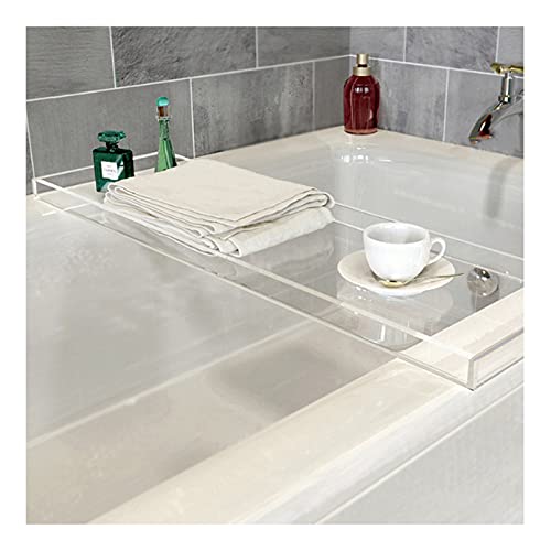 Bathtub Tray Caddy Acrylic Bath Tray, Anti-Slip Wine Glass Book Holder Bath Tub Table Caddy for Home Bathrooms Organizer Shelf Luxury Most Baths,White,82x20cm