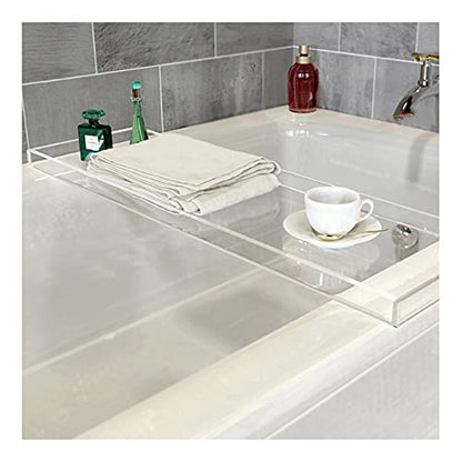 Bathtub Tray Caddy Acrylic Bath Tray, Anti-Slip Wine Glass Book Holder Bath Tub Table Caddy for Home Bathrooms Organizer Shelf Luxury Most Baths,White,82x20cm