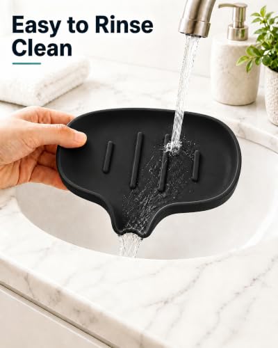 AIMAIAIMAI 3 Pack Soap Dish, Soap Dishes for Bathroom, Shower, Silicone Soap Bar Holder, Soap Tray for Kitchen, BPA-Free, Dishwasher Safe (Black) - color: Black