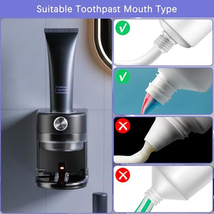 Automatic Toothpaste Dispenser, Wall Mounted Electric Toothpaste Dispenser for Kids and Adults,Toothpaste Squeezer with Adjustable Toothpaste Dispensing Volume for Bathroom - color: Black