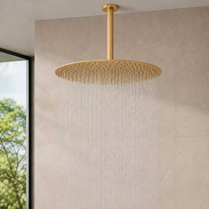 Gold Rain Shower Head, 16 Inch High Pressure Shower Head, 304 Stainless Steel Ceiling Mount Extra Large Waterfall Top Showerhead, Brushed Brass Gold - color: Brushed Brass Gold, size: 16-Inches, style: Round