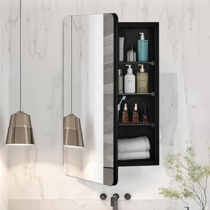 VEVOR Medicine Cabinet, 16.5 x 27.5 inch, Medicine Cabinet for Bathroom with Mirror, Aluminum Frame Bathroom Wall Cabinet, 3-Layer Adjustable Shelves, Recessed & Wall-Mounted Installation - size: 16.5x27.5in