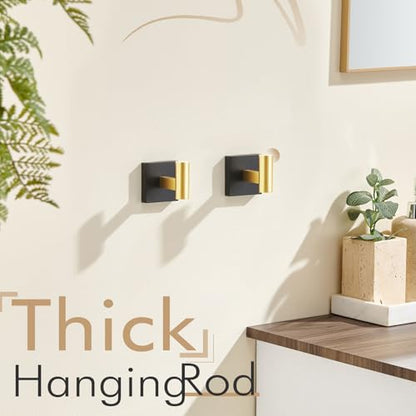 KOKOSIRI Robe Hooks for Bathrooms Towel Hook Wall Mounted Coat Hooks, Bathroom Hardware 2 Pack Black with Gold Stainless Steel B1013GDK-P2 - color: Black Gold, size: 2 Pack