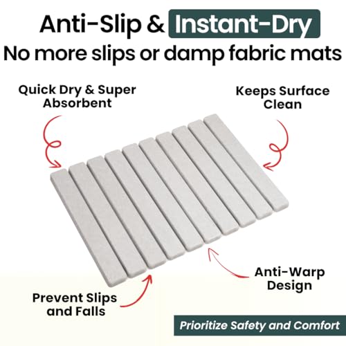 Foldable Stone Bath Mat, Non Slip Quick Dry Diatomite, Light Gray, 23.5x15 | Super absorbent surface, easy-care finish, compact storage, includes non-slip pad, shower and sink use - color: Regular Light Gray