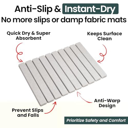 Foldable Stone Bath Mat, Non Slip Quick Dry Diatomite, Light Gray, 23.5x15 | Super absorbent surface, easy-care finish, compact storage, includes non-slip pad, shower and sink use - color: Regular Light Gray