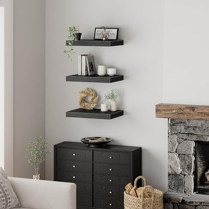 QEEIG 10" Deep Floating Shelves for Wall - 10 x 16 inch Book Shelf Bathroom Bedroom Kitchen Living Room Hanging Bookshelf Farmhouse Set of 3, Black (025-40B3) - color: B. Black, size: 15.7" x 10"